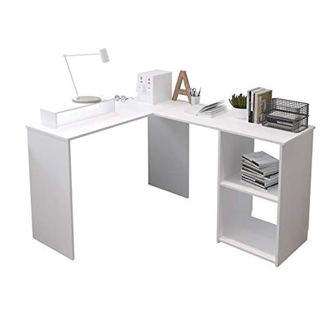 EUCO Computer Desk,White Office Desk L-Shape Wood Corner Workstation Desk Large PC Gaming Desk Study Table for Home/O... White Study Table, Computer Shelf, Wood Corner Desk, Pc Gaming Desk, Corner Workstation, L Shaped Office Desk, Computer Desk With Shelves, Wood Office Desk, White Desk Office