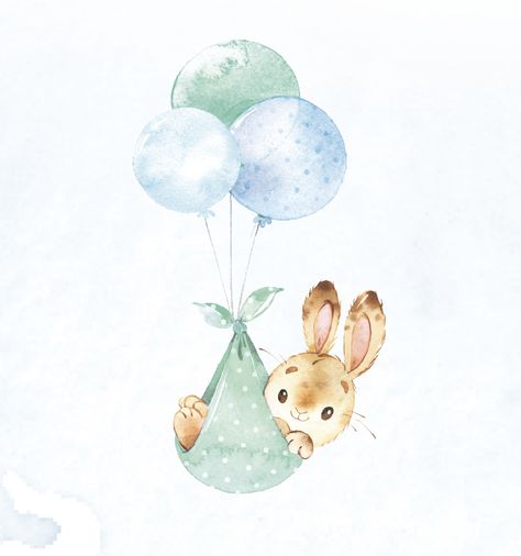 Watercolor Animals Art, New Baby Illustration, Nursery Painting Ideas, Watercolor Animals Simple, Rabbit Illustration Design, Baby Room Pictures, Baby Shower Background, Baby Deco, Bunny Watercolor