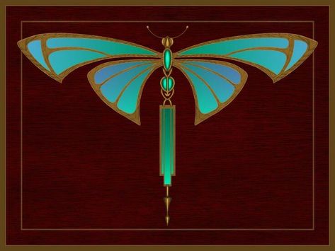 Art nouveau Dragonfly Art Nouveau Butterfly Illustration, Art Nouveau Dragonfly Illustration, Art Neuvo, Fiori Art Deco, Dragonfly Art Deco, Dragonfly Motif, Art Deco Animals, Art Deco Tattoo, Art Deco Flowers