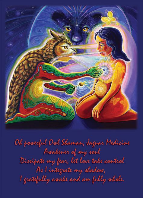 Owl-Shaman-Jaguar-Medicine-Katherine-Skaggs Sacred Science, Kundalini Awakening, Shamanic Healing, Psy Art, Visionary Art, Ancient Wisdom, Sacred Art, Spiritual Healing, Spirit Animal