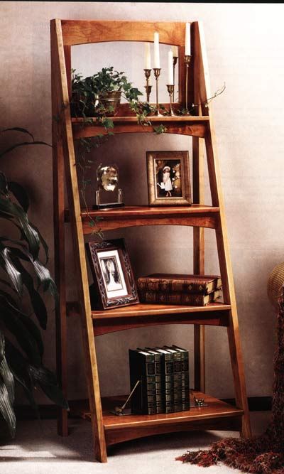 Dark Wood Ladder Shelf, Ladder Desk Ideas, Ladder Shelf Living Room, Wood Ladder Decor, Ladder Bookshelves, Ladder Shelf Decor, Wood Ladder Shelf, Rustic Ladder Shelf, Ladder Shelf Diy