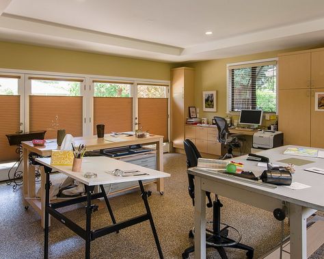 Turn the garage into a cool and lovely home office Convert Garage To Office, Converted Garage, Cool Office Space, Garage Remodel, Contemporary Home Office, Garage Office, Garage Work Bench, Garage Conversion, Garage Makeover