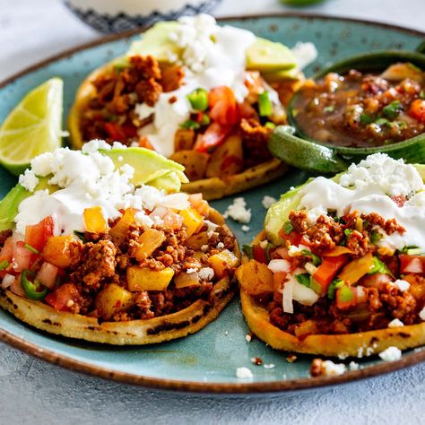 Chorizo And Potatoes Breakfast, Soy Chorizo Recipes, Sopes Mexican, Chorizo And Potatoes, Sopes Recipe, December Recipes, Taco Ideas, Apple Fries, Homemade Chorizo