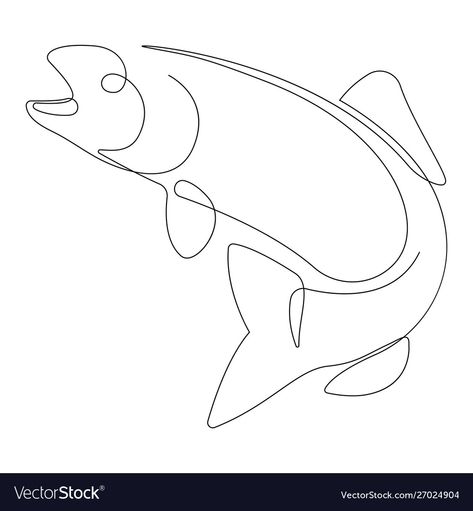 Salmon Fish Drawing, Salmon Outline, Fish Outline Drawing, Fish Line Drawing, Line Art Fish, Salmon Drawing, Fish Line Art, Fish Outline, Lake Fish