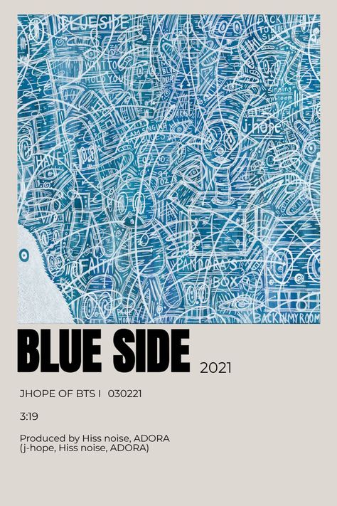 jhope bts blue side alternative minimalist poster Blue Album Covers, Blue Side Jhope, Blue Posters Aesthetic, Blue Aesthetic Poster, Alternative Minimalist Poster, Film Posters Minimalist, Jhope Bts, Music Poster Design, Poster Aesthetic