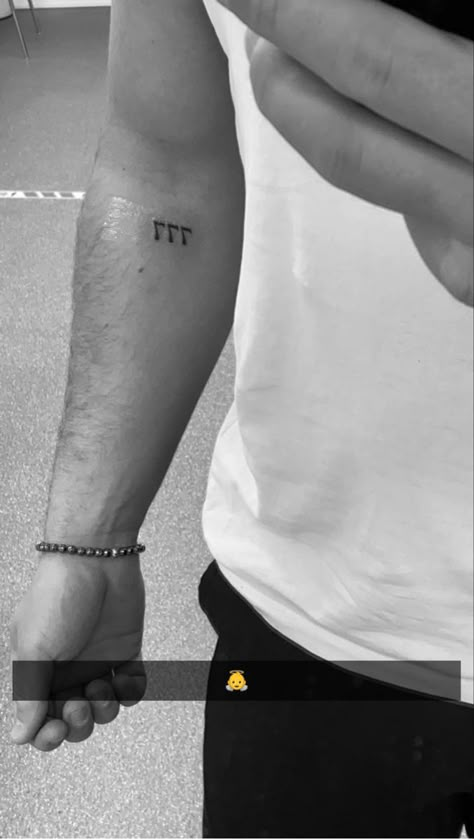 #tattoo #number #angeltatto #angelnumbers #angel #tattooideas #tattooart #tattoodesign #armtattoo Number Tattoo Back Of Arm, 777 Angel Number Tattoo, Angel Numbers Tattoo, Mens Side Tattoos, Tattoo Back Of Arm, 777 Angel Number, Numbers Tattoo, 777 Tattoo, Angel Number Tattoo