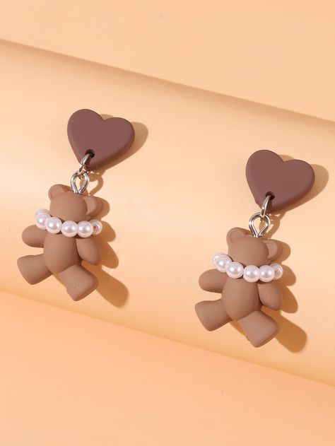 Brown Fashionable   Alloy  Dangle    Jewelry Brown Earrings Aesthetic, Brown Heart, Brown Earrings, Earrings Aesthetic, Bear Decor, My Jewellery, Gingerbread, Heart Shapes, Drop Earrings