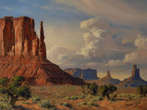 "The American Southwest" 30x40 oil - permanant collection Booth Museum Southwest Art Paintings, Desert Landscape Painting, Western Artwork, Western Landscape, Southwestern Art, Animals And Birds, West Art, Desert Art, Desert Painting