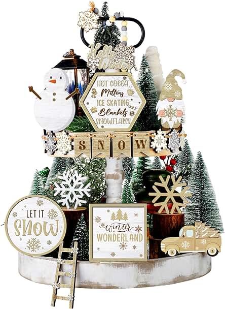 Amazon.com : winter home decor table Winter Tiered Tray Decor, Christmas Tiered Tray Decor, Science Classroom Decorations, Christmas Tiered Tray, Christmas Wooden Signs, Tree House Decor, Winter Table, Winter Snowman, Tabletop Signs