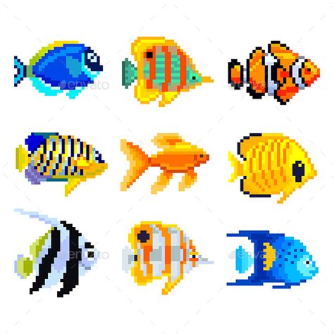 Easy Perler Beads Ideas, Fuse Bead Patterns, Pixel Art Templates, Pixel Art Design, Exotic Fish, Pixel Pattern, Pixel Art Pattern, Cross Stitch Animals, Perler Bead Art