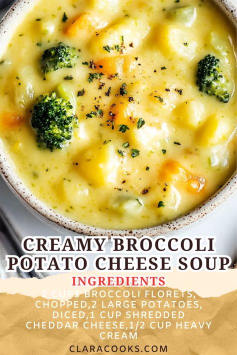 Broccoli Cheese Soup For Two, Potato Based Meals, Brocolli Potato Soup, Cheesy Broccoli Potato Soup, Potato Broccoli Cheese Soup, Potato And Broccoli Soup, Cheesy Baked Potato Soup, Broccoli And Potato Soup, Broccoli Potato Cheese Soup