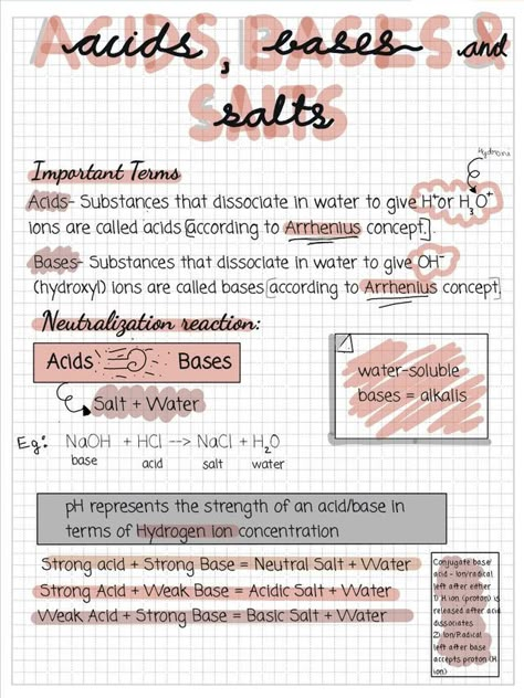 Acids Bases And Salts Notes, Chemistry Notes Igcse, Igcse Chemistry Notes, Grade 10 Science Notes, Class 8 Science Notes, Life Science Notes, Gcse Physics Revision, Acids Bases And Salts, Nursing School Studying Cheat Sheets