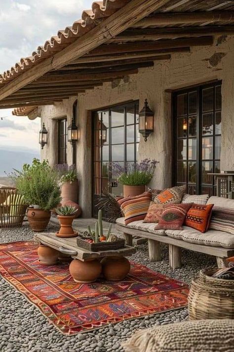 Gravel Types, Tulum Garden, Backyard Seating Ideas, Gravel Patio Ideas, Southwest Landscaping, Spanish Patio, Patio Transformation, Arizona Backyard, Hacienda Style Homes