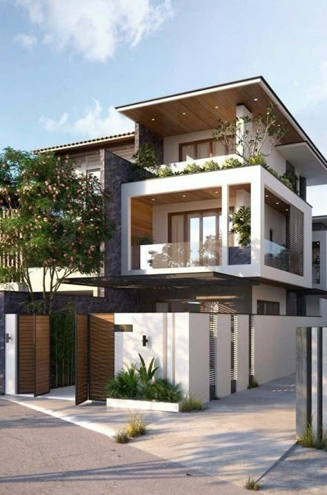 3 Storey House Design, Home Designs Exterior, Small House Design Exterior, Best Modern House Design, House Design Pictures, Modern House Facades, House Arch Design, Modern Exterior House Designs, Architect Design House