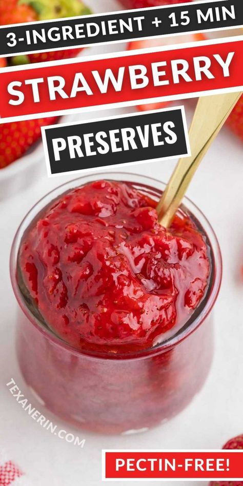 Strawberry preserves are a delightful way to capture the essence of fresh strawberries and enjoy them year round. This 3-ingredient recipe offers a balance of sweetness and tartness, making them perfect for various sweet treats – and they only take 15 minutes to make! This is a small-batch recipe, but you can easily quadruple the recipe – you just have to increase the cooking time. How To Make Strawberry Preserves, Fresh Strawberry Preserves, Mashed Strawberry Recipes, What Can I Make With Fresh Strawberries, Strawberry Preserves Recipe Easy, Things To Do With Fresh Strawberries, Strawberry Recipes Easy 3 Ingredients, What To Make With Fresh Strawberries, Recipes With Fresh Strawberries