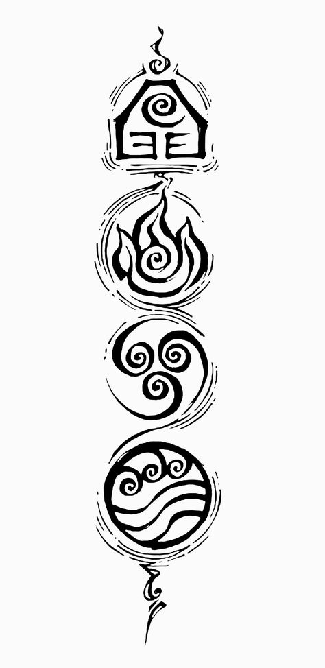 Elements Tatoos, Atla Elements Tattoo, Four Elements Tattoo Design, Four Elements Tattoo Avatar, Avatar Fire Symbol Tattoo, Avatar Tatoos Ideas, Atla Tatoos, Avatar The Last Airbender Element Tattoo, Avatar Elements Tattoo