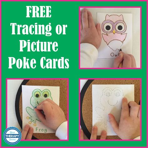 Check out these adorable tracing or picture poke cards to practice visual motor skills and finger strengthening. You can download over at YourTherapySource or here http://yourtherapysource.com/freetracepoke.html Push Pin Fine Motor Activities Free, Poke Pictures Preschool, Poke Pictures, Task Cards Free, Handwriting Activities, Preschool Tracing, Pediatric Occupational Therapy, Pediatric Therapy, Preschool Fine Motor