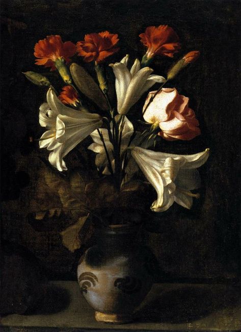 .:. Francisco de Zurbarán, Still life with flowers // Francisco de Zurbarán, Bodegón con flores National Art Museum, Spanish Art, Parrot Tulips, Religious Paintings, Definition Art, Baroque Art, European Art, Still Life Art, Caravaggio