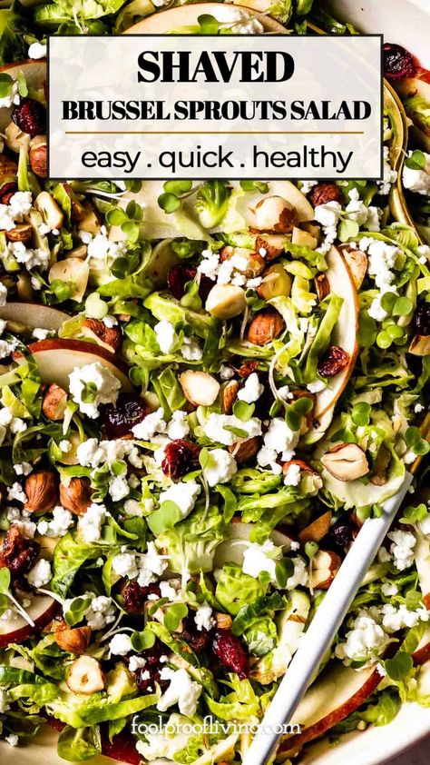 Shaved Brussels Sprouts Recipe, Raw Brussel Sprouts, Shaved Brussel Sprout Salad, Brussel Sprout Salad Recipes, Salad With Apples, Shaved Brussel Sprouts, Xmas Baking, Creamy Goat Cheese, Sprout Salad