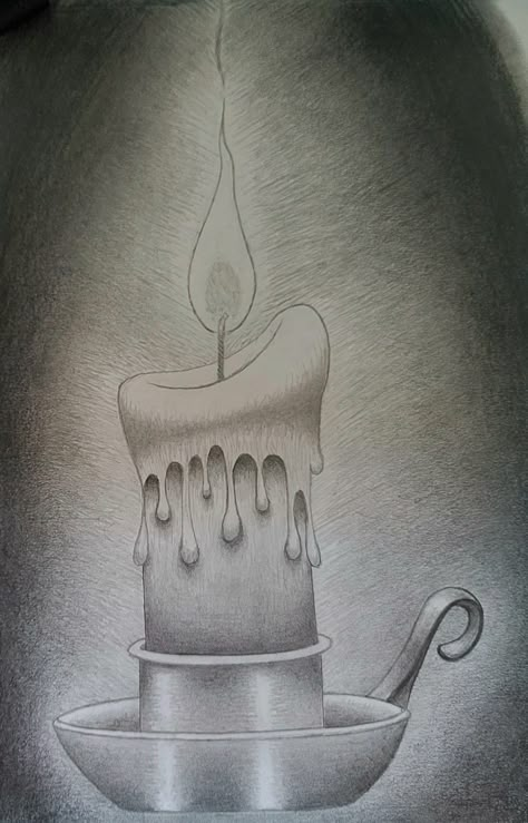 Rendered candle drawing sketch, mechanical pencil An Object Melting Drawing, Candle Pencil Drawing, Candle Sketches Pencil, Candle Drawing Pencil, Object Drawing Pencil, Candle Drawing Art, Candle Sketch, Simple Art Drawings, Realistic Candles