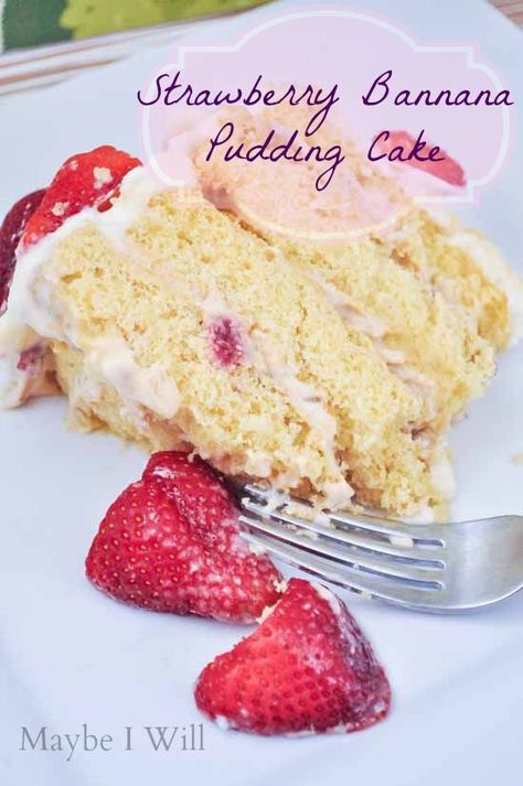 {www.maybeiwill.com}... Strawberry Banana Pudding Cake!!! This Stuff is AMAZING!!!! #cake #pudding #freshfruit Banana Pudding Cake Recipe, Strawberry Banana Pudding, Strawberry Banana Cakes, Pudding Cake Recipe, Making Desserts, Banana Pudding Cake, Banana Cake Recipe, Strawberry Cakes, Pudding Cake