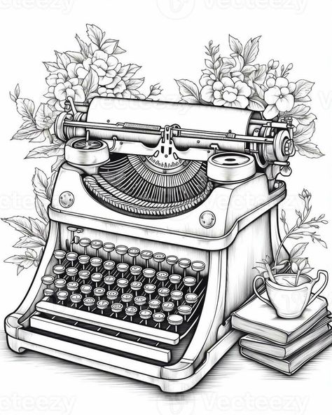 AI Generative old typewriter with paper sepia vector Typewriter Drawing, Typewriter Coloring Page, Typewriter Black And White, Steampunk Typewriter, Typewriter Machine, Writing Machine, Old Fashioned Typewriter, Macabre Art, Infographic Templates