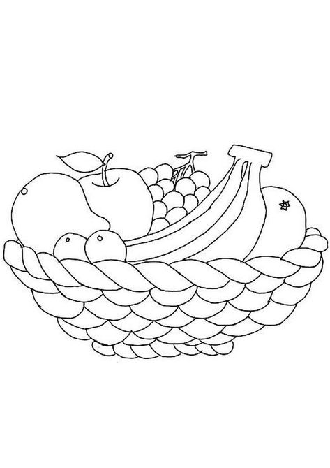 Fruit Basket Coloring Page, Fruits Coloring Pages For Kids, Fruit Basket Drawing For Kids, Preschool Collage, Coloring Book Art Free Printable, Basket Coloring Page, Umbrella Crafts, Fruit Basket Drawing, Weather Printables