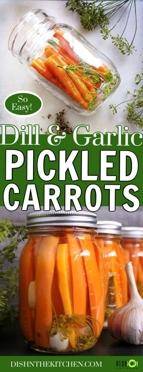 Small batch preserving these Pickled Carrots is easier than you think. Grow your own or buy carrots in season, then pickle them with dill and garlic for a dillicious treat! #pickledcarrots #preserving Pickled Dill Carrots, Dilled Carrots Pickled, Dill Pickled Carrots Recipe, Spicy Pickled Carrots Canning, How To Pickle Carrots Canning Recipes, Canned Spicy Pickled Carrots, Best Pickled Carrots Recipe, Best Pickled Carrots, Canned Pickled Carrots Recipe