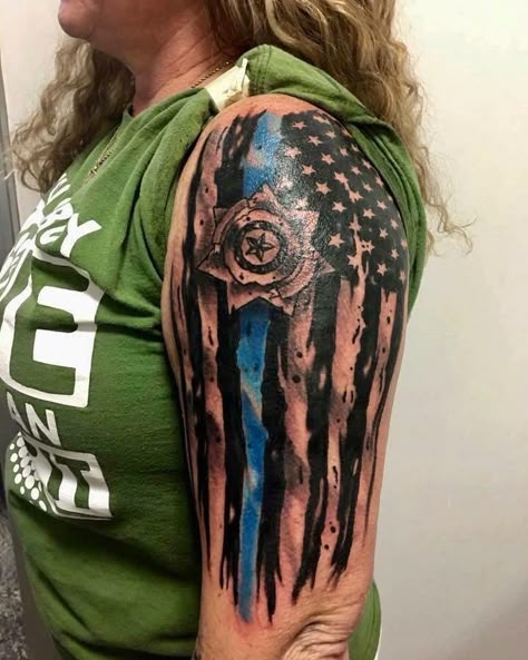 Police Tattoo Ideas For Men, Blue Line Flag Tattoo, First Responder Tattoo, Police Tattoo Ideas, Law Tattoos, Police Tattoos, Blue Line Tattoo, Cop Tattoos, Hip Tattoo Quotes