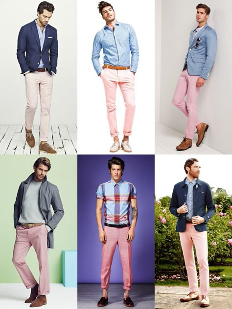 Men Pink Pants Outfits, Pink Chinos Men Outfit, Pink And Blue Outfit Men, Pink Pants Men, Chinos Outfit, Pink Trousers Outfit, Chinos Men Outfit, Pink Pants Outfit, Mens Fashion Summer Outfits