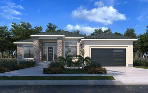 One Level House With Garage, 120 M2 House Plans 1 Floor, Modern Homes Front View, Single Family Floor Plans, Modern House Design 1 Story, House Designs Exterior One Floor, Medium Size Houses Modern, 1 Story Modern House Exterior, 2000 Sq Ft Modern House Plans