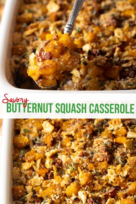 Butternut Squash Side Dish, Squash Dressing, Savory Butternut Squash, Butternut Squash Casserole, Butternut Recipes, Buttercup Squash, Easy Swaps, Squash Casserole Recipes, Baked Butternut Squash