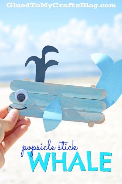 Popsicle Stick Whale - Kid Craft Whale Craft, Popsicle Stick Crafts For Kids, Whale Crafts, Popsicle Crafts, Craft Sticks, Fish Crafts, Ocean Crafts, Stick Crafts, Popsicle Stick Crafts