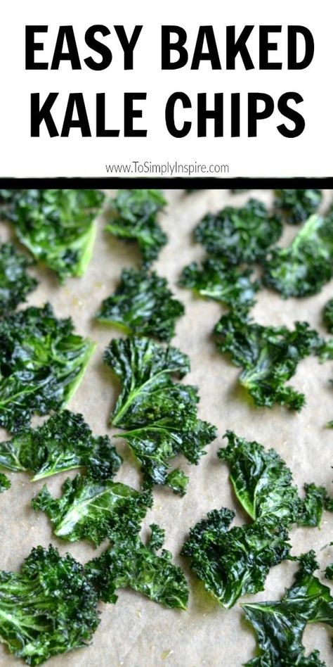 These addictive baked Kale Chips are so easy to make and are the best little crunchy snack. With just a tad of oil and sea salt, you can transform this super healthy vegetable into a favorite treat. Baked Kale Chips, Homemade Kale Chips, Kale Chips Recipe, How To Make Kale, Kale Chips Baked, Whole 30 Snacks, Baked Kale, Kale Chip Recipes, Lays Potato Chips