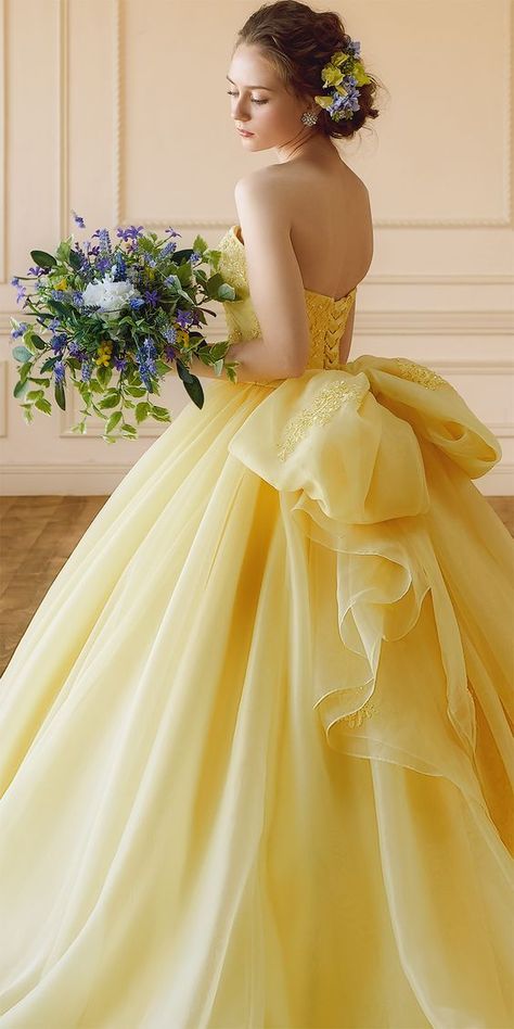 Belle dress Yellow Bridal Dress, Yellow Wedding Dress, Yellow Gown, Prom 2020, Prom Dresses Yellow, Tulle Ball Gown, Gowns Prom, Ball Gowns Evening, Ball Gowns Prom