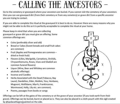 Ancestor Sigil, Calling Ancestors Spell, Calling On Ancestors, Offering For Ancestors, Halloween Witchcraft Rituals, Cemetery Etiquette Witchcraft, Samhain Sigil, Ancestor Altar Hoodoo, Samhain Ancestor Ritual