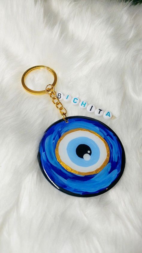 #ColdSoreRemedies Evil Eye Keychain Diy, Phone Case Diy Paint, Carnival Decorations, Evil Eye Art, Diy Gift Set, Wooden Keychain, Painting Glassware, Canvas Painting Designs, New Year Designs