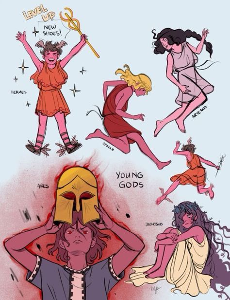 Pjo Gods, Greek Gods Art, Greek Mythology Characters, Witty Humor, Greek Mythology Humor, Greek Mythology Gods, Achilles And Patroclus, Greek Myth, Roman Gods