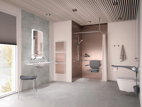 Behindertengerechtes Bad, Hanging Seats, Small Floor Plans, Accessible Bathroom, Hospital Interior, Innovative Architecture, Shower Seat, Shower Bench, Shower Seats