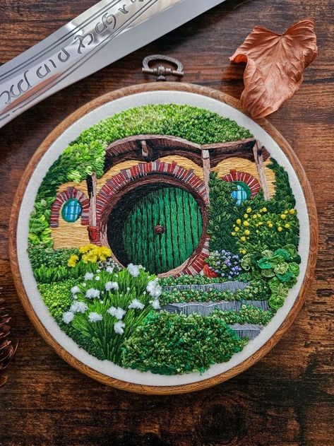 Hobbit Embroidery Patterns, Hobbit Door Embroidery, Hobbit Hole Embroidery, Lotr Embroidery Pattern, Hobbit Embroidery, Lord Of The Rings Embroidery, Lotr Embroidery, Hobbit Decor, Learning To Embroider