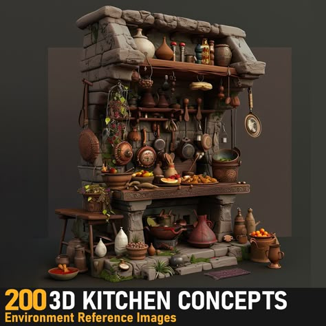 Moodboard Design Concept, Props Modeling, Store Diorama, Kitchen Props, Fantasy Kitchen, 3d Diorama, Stylized Illustration, Sai Baba Hd Wallpaper, Game Animation