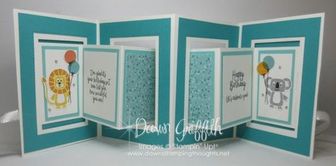 Two for Thursday ~ Multi-Panel Accordion Fold videos - Dawn's Stamping Thoughts Waterfall Card Tutorial, Waterfall Card, Diy Waterfall, Dawns Stamping Thoughts, Accordion Cards, Accordion Fold, 1 Birthday, Interactive Cards, Designer Paper