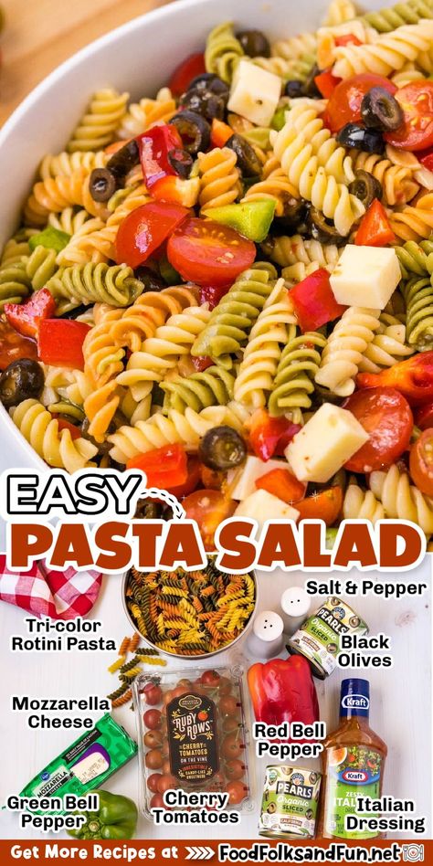 Easy Tri Color Pasta Salad, Tri Color Noodle Pasta Salad, Italian Pasta Salad No Meat, Rotini Salad Cold Pasta, Tri Color Pasta Salad Recipes With Italian Dressing, Easy Pasta Salad Recipes With Italian Dressing Simple, Pasta Salad With Fresh Mozzarella, How To Make Pasta Salad Easy, 3 Color Pasta Salad