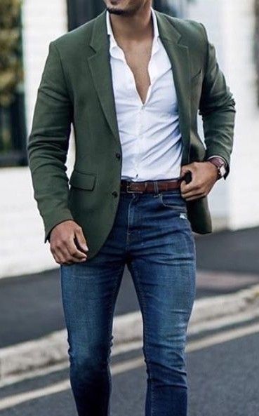 Green Blazer Jeans Outfit, Green Blazer Outfit For Men, Green Blazer Men Outfits, Mens Green Blazer Outfits, Men’s Green Blazer Outfit, Green Blazer Outfit Men Wedding, Light Green Blazer Outfit Men, Olive Green Blazer Outfit Men, Dark Green Blazer Outfit Men