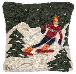 Ski Crochet, Hand Hooked Pillows, Winter Pillows, Hooked Pillow, Hand Hooked Rugs, Hooked Wool, Ski Lodge, Crochet Pillow, Wool Pillow