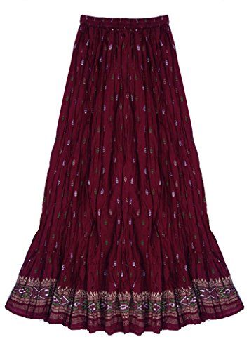 Women's Weekend Skirts - Ayurvastram Pure Cotton Crinkled Hand Block Printed Long Skirt >>> Details can be found by clicking on the image. Printed Long Skirt, Long Skirt Fashion, Full Length Skirts, Boho Skirts, Print Style, Cotton Skirt, Skirt Fashion, Tie Dye Skirt, Long Skirt