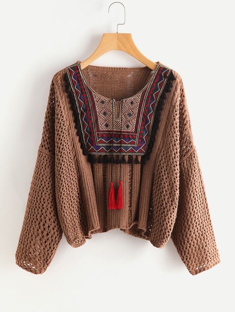 Jumpers Outfit, Hippie Sweater, Looks Hippie, Eyelet Sweater, Tassel Sweater, Moda Hippie, Boho Mode, Outfit Boho, Estilo Hippie