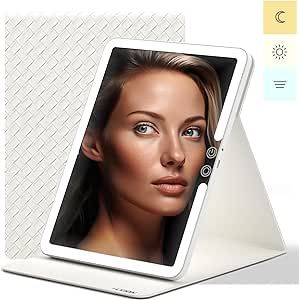 HUGOAI Lighted Makeup Mirror with Lights - Full Spectrum Light Travel Mirror, Vanity Mirror with 3 White Lights, Rechargable, Portable LED Mirror for Make Up Desk, Multiple Angles Cakey Makeup, Lighted Makeup Mirror, Travel Makeup Mirror, Light Travel, Makeup Vanity Mirror, Travel Mirror, Makeup Mirror With Lights, Cosmetic Mirror, Makeup Mirrors