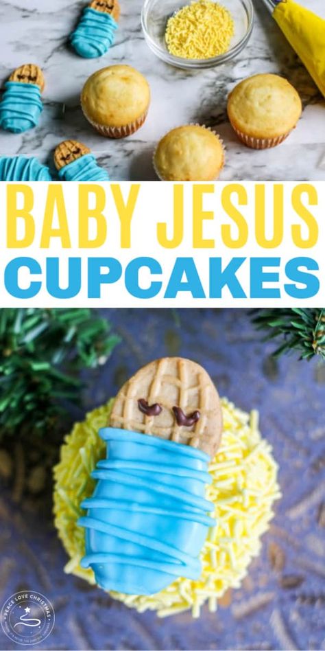 Cupcakes For Christmas, Happy Birthday Jesus Cake, Jesus Birthday Cake, Church Snacks, Happy Birthday Jesus Christmas, Happy Birthday Jesus Party, Jesus Birthday Party, December Preschool, Church Christmas Party