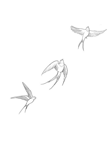 Sparrow Line Tattoo, Flying Hummingbird Tattoo, Swallow Tattoo Design Simple, Swallow Tattoo Simple, Multiple Bird Tattoo, Three Swallows Tattoo, 3 Swallows Tattoo, Top Of The Arm Tattoo For Women, Simple Swallow Tattoo